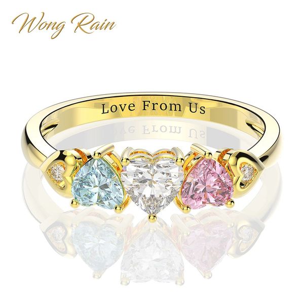 

wong rain 100% 925 sterling silver love heart created moissanite citrine gemstone wedding engagement ring fine jewelry wholesale, Golden;silver