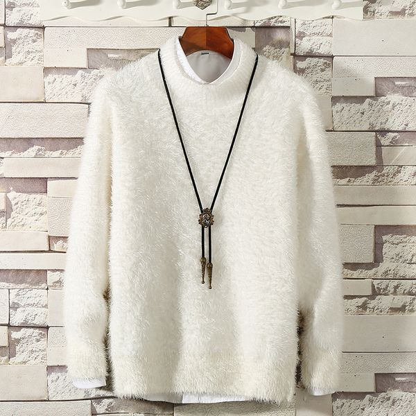

2019 new fashion men winter warm sweater velvet winter casual long sleeve o-neck slim fitted mens sweaters pullover knitwear, White;black