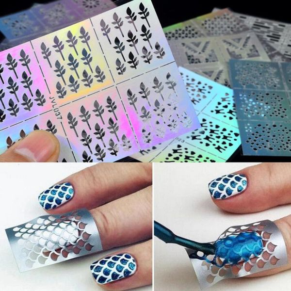 

23 colors 3d hollow holographic nail art stickers nail vinyls image transfer guide stencil set irregular pattern hollow z2, Black