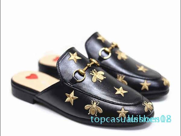 

luxury leather loafers muller designer slipper mens shoes with buckle fashion men princetown slippers brown casual mules flats 38-46l02 t18, Black