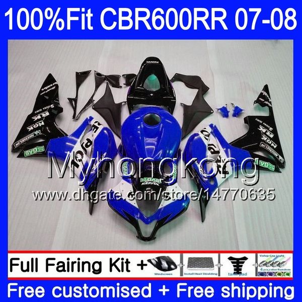 Injecção Para HONDA CBR600 RR 07 08 CBR 600F5 600 RR F5 07 08 283HM.60 CBR600F5 CBR 600RR Moldura azul Repsol CBR600RR 2007 2008 Kits de carenagem