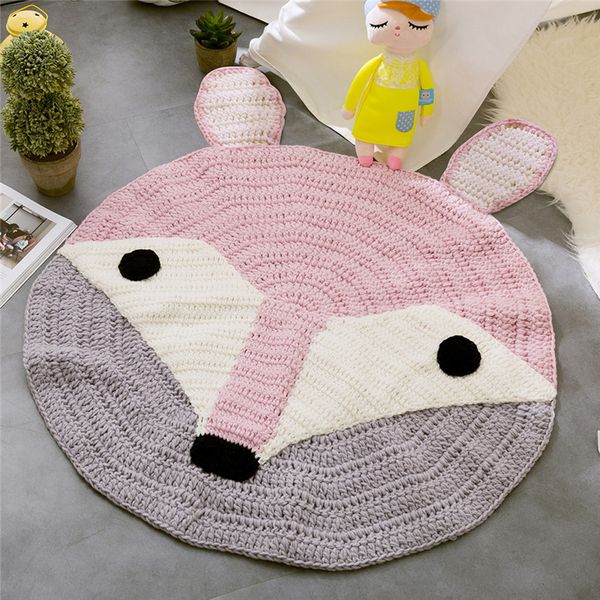 Acheter Rose Renard Oreilles Motif Crochet Rond Tapis Et Tapis Pour Enfants Chambre Décoration Enfants Couverture De Bébé Jeu Jouer Tricot Tapis Doux