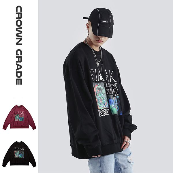 

brand fashion luxury designer men guochao original washed loose space theme printing couple hooded sweater brushed astronaut neutral mens sw, Black