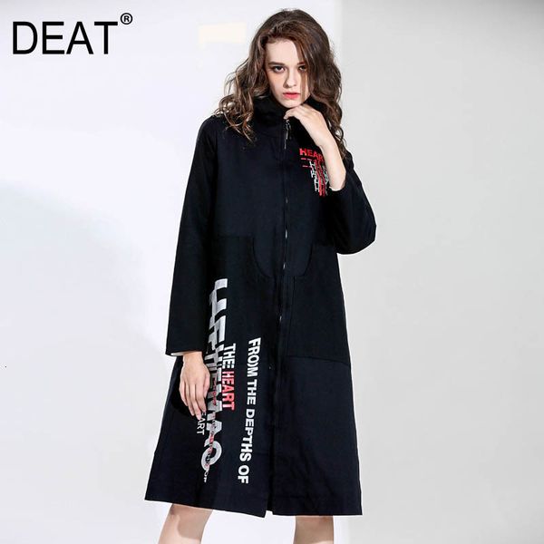 

deat] loose fit print black warm woolen coat parkas new hooded long sleeve women fashion tide autumn winter 2019 13e332