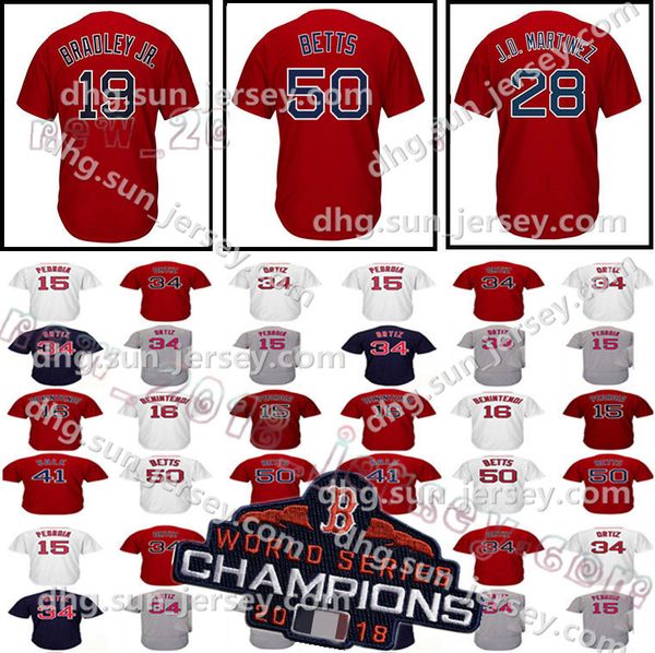 

Mens Boston 50 Mookie Betts #34 19 Jackie Bradley Jr. jersey 2018 World Series 28 J.D. Martinez 15 Pedroia Top quality jerseys