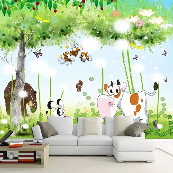 

new custom large mural 3d wallpaper cartoon nordic style greentrees children's bedroom mural tv back wall decor deep 5d embossed