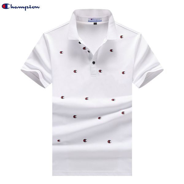 

champions brand polo mens designer t-shirt luxury fashion business polo classic slim polo cotton sports t-shirt wild short sleeved t-shirt, White;black