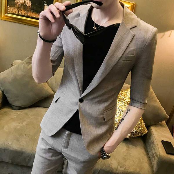 

men suits summer 2020 new trend headless wind solid color short sleeve suit business leisure suit, White;black