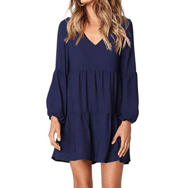 

casual summer long black dress ladies round neck solid cascading lantern sleeve casual mini dress vestido #lr3, Black;gray