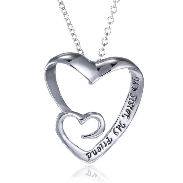 

engraved my sister, my friend inspirational necklace trendy double heart silver color letter pendant necklace for friend ukpll