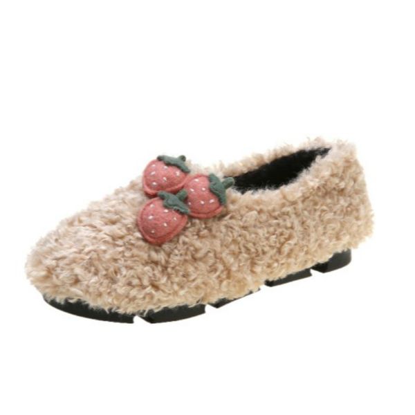 

fashion women loafers cartoon strawberry plush casual comfortable loafer shallow female lazy a pedal peas cotton shoes k17-20, Black