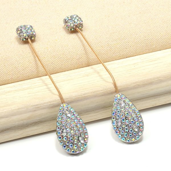 

wholesale new full crystals long earring high-quality colorful rhinestone drop earrings za fashion jewelry accessories for women, Silver