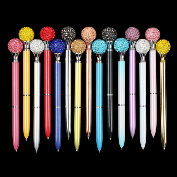 

ballpoint crystal pen round colored diamonds metal material beautiful pen 0.7mm student stationery gift, Blue;orange
