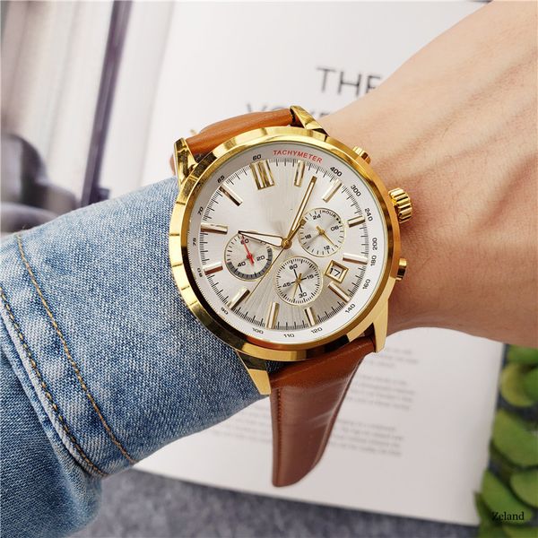 

dial can be used normally satch men's watch with calendar leather strap luxury watch brand quartz watch men's premium gift, Slivery;brown