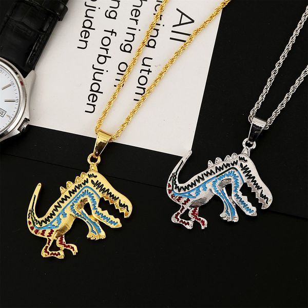

personalized oil drop alloy dinosaur hip hop necklace creative animal exquisite pendant, Silver
