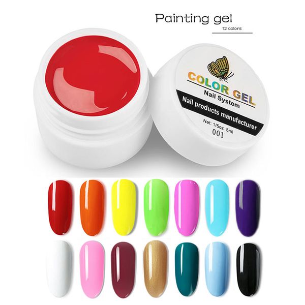 

nail art painting gel soak off 14 colors gel uv/led paint design color lacquer nail polish blossom, Red;pink