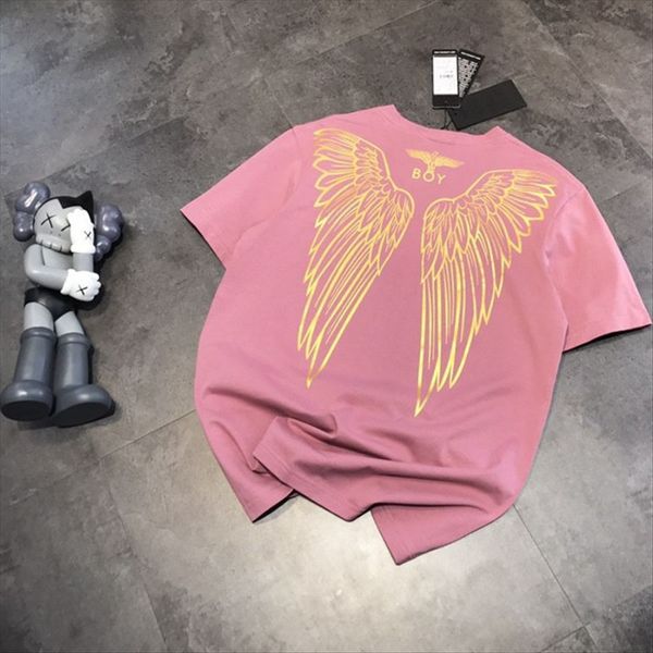 

20 fashion brand boy back wings sweet potato purple t-shirt men and women couple short sleeve 86144, White