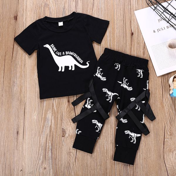 

2020 boy's summer cartoon dinosaur print leisure suit new boy's sports suit kids designer clothes boys, White