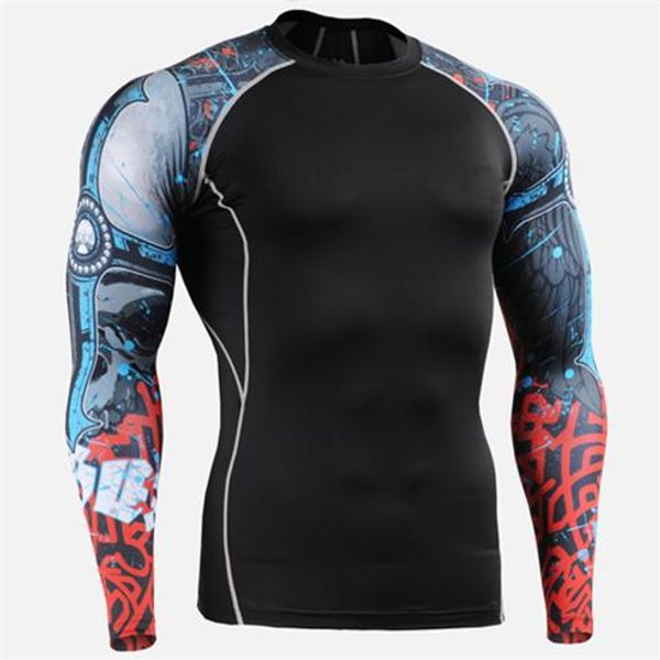 

compression shirts rashgard men long sleeve cycling breathable mesh sport shirt bike t-shirt fitness dry fit gym t shirt, Black;red