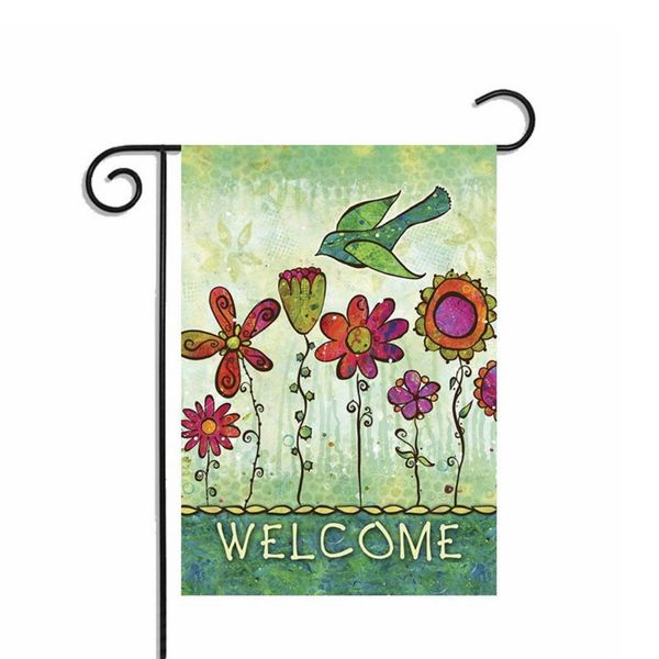 

new arrival 2020 fashion hello spring garden flag indoor outdoor home decor bird flowers flag for home decor high quality