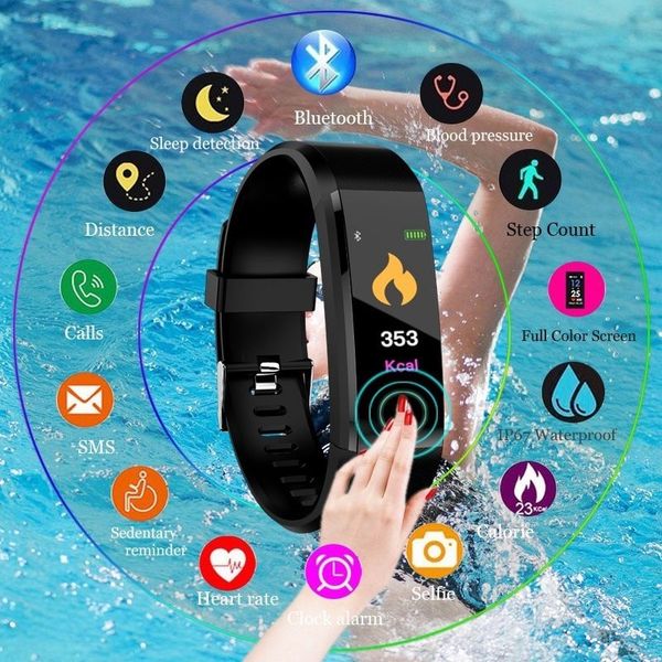 

115plus smart wristband smart watch fitness tracker real heart rate monitor band tracker smart bracelet waterproof smartwatch