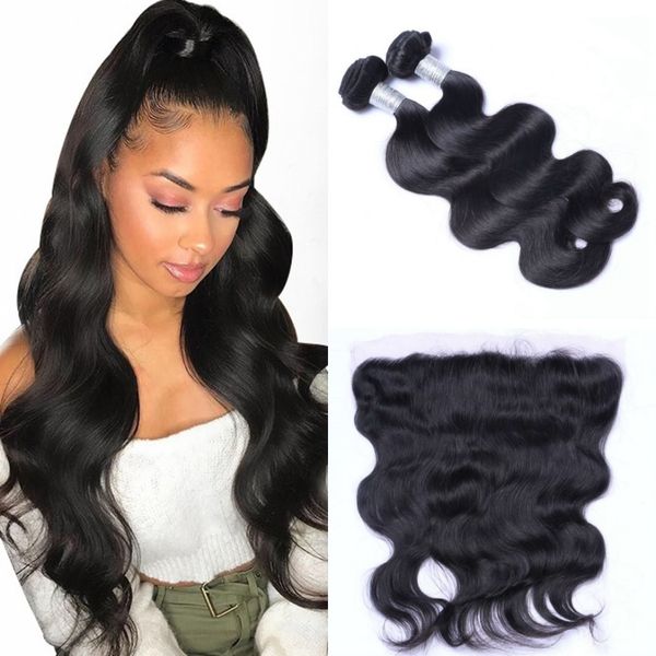 

body wave hair bundles with closure 13x4 lace frontal brazilian hair weave bundles with closure 3pcs/lot, Black;brown