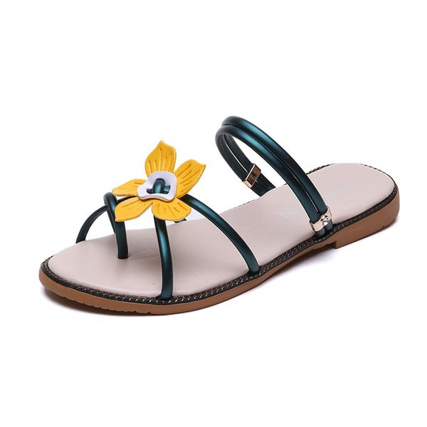

summer women ladies bohemia beach flower round toe sandals slippers shoes leisure solid color round toe sandals for travel apr 3, Black