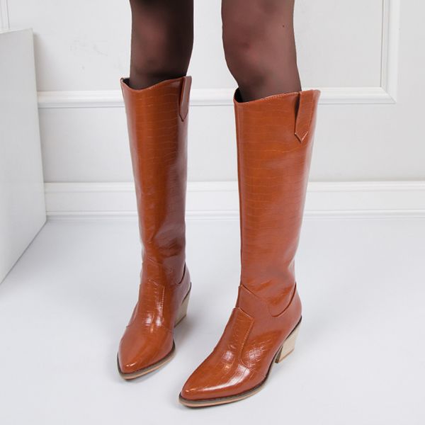 

мода женщины boots площади высокие каблуки зимняя обувь женщина узелок колено высокие сапоги для женщин остроконечные toe бота feminina 2019, Black