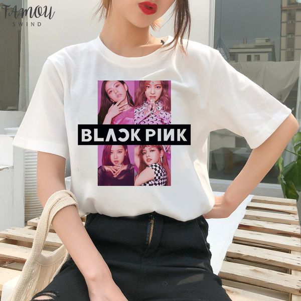 

blackpink kill this love t shirt women lisa rose jisoo jennie harajuku 90s cartoon tshirt fashion tee female, White