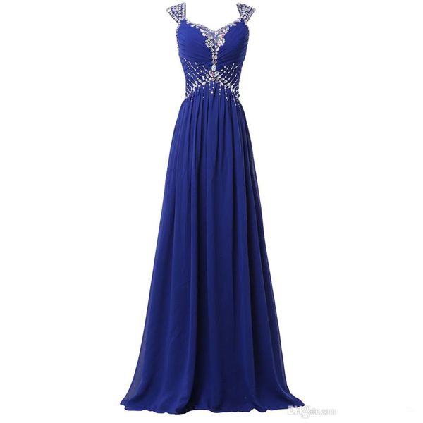 

capped chiffon a line evening dresses royal blue 2019 beaded long prom gowns formal dress, Black;red