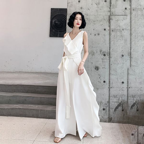 

white elegant women evening party dress sleeveless with belt cheongsam female v-neck split large size qipao ruffles maxi gown, Red