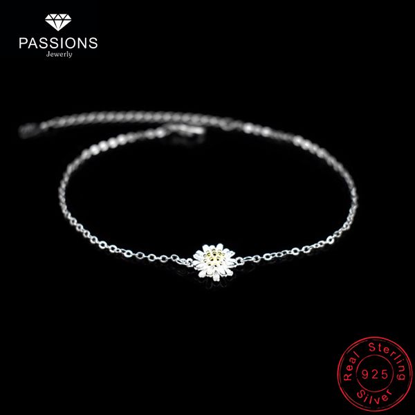 

fashion 925 sterling silver daisy pendant anklets gold color chrysanthemum charm anklet chain for women's jewelry gift, Red;blue