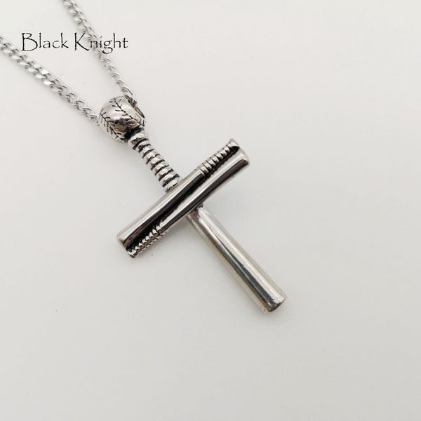

black knight vintage silver color baseball & bat pendant necklace stainless steel baseball bat cross necklace fashion blkn0775