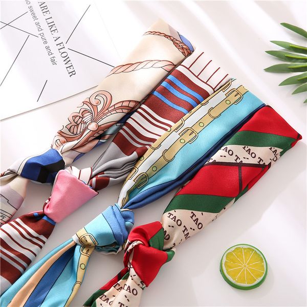 

2018 fashion satin neck scarf for women long silk scarf neckerchief collar elegant print stripe chain geometric female scarves