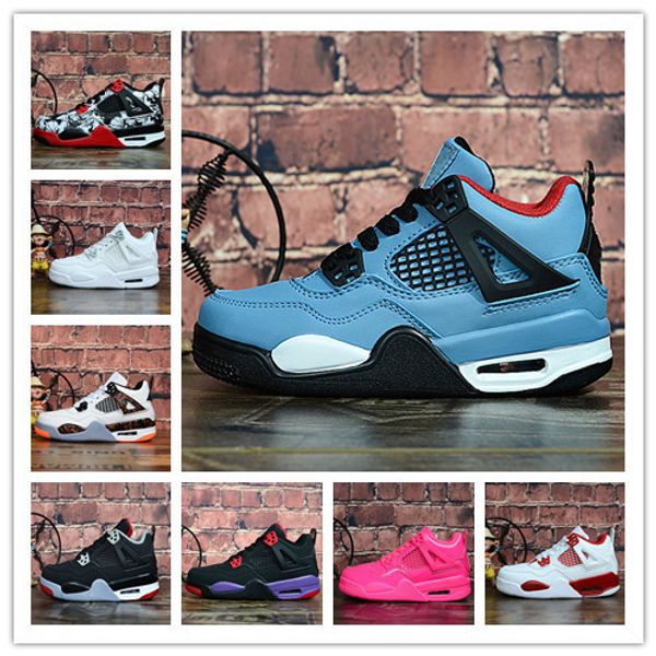 

children sports shoes 2019 new bred blue pink iv 4s kids basketball shoes outdoor trainers size 11c-3y