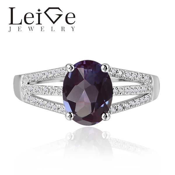 

leige jewelry lab alexandrite color changed gemstone 925 sterling silver june birthstone oval cut engagement rings for woman cj191219, Slivery;golden