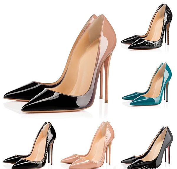 

designer women heels red bottoms pumps high heels black nude pointed toes round red bottom dress wedding shoes 35-42