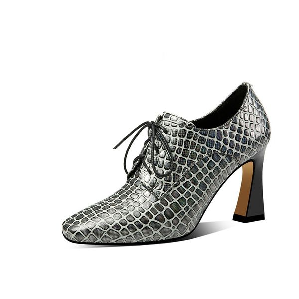 

2020 spring/autumn new deep mouth single shoes sheepskin embossed lace high heels pointed thick with solid color lace low shoes, Black