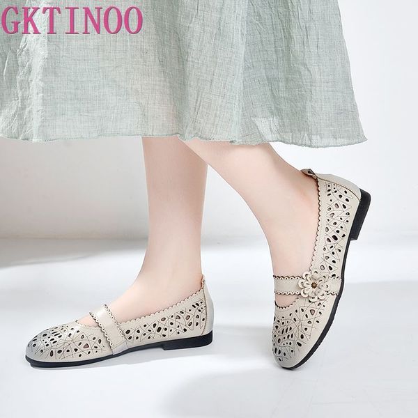 

gktinoo fashion genuine leather ballet flats women shoes with flower decoration elegant breathable ladies summer shoes soft 2019, Black