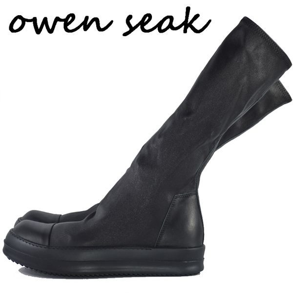 

owen seak women shoes knee high boots sheepskin leather luxury trainers winter sneaker casual flats shoes black white big size