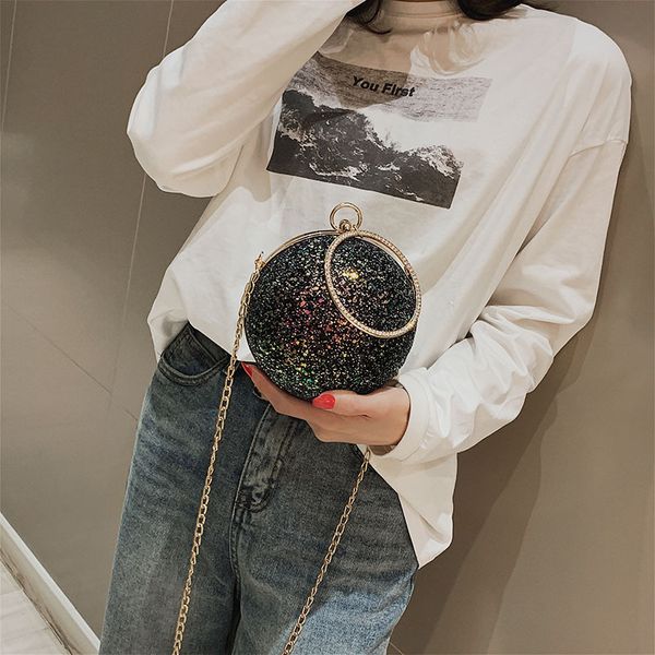 

women's dinner bag shoulder bag chain small new fashion dinner hand simple diagonal straddle round handbag