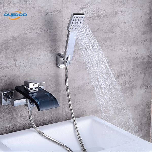 2020 Shower Faucets Square Wall Mounted Waterfall Glass Spout