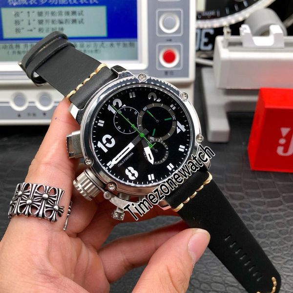 

новый большой размер химера 7474 u51 u-51 черная марка miyota кварцевый хронограф мужские часы стальной корпус кожа левша часы 50 мм timezon, Slivery;brown