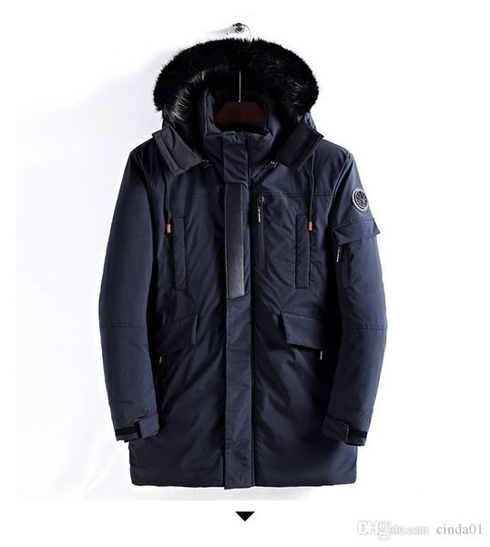 

mens designer windbreaker winter casual hip hop coat parkas male hooded jacket long length wadded jacket outerwear, Black