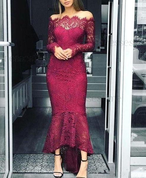 

burgundy lace коктейльные платья русалка с плеча африканских подружки невесты высокий низкий чай длины с длинным рукавом горничной честь деш, Black