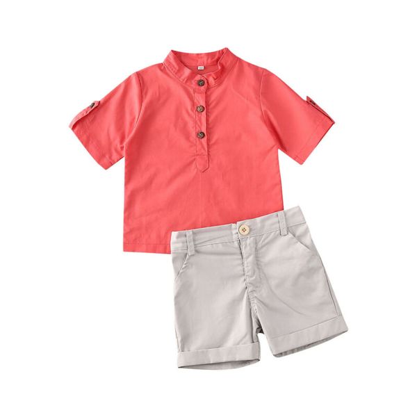 

2020 baby summer clothing toddler newborn kids baby boys clothes t-shirt +short pants solid 2pcs outfits sets, White