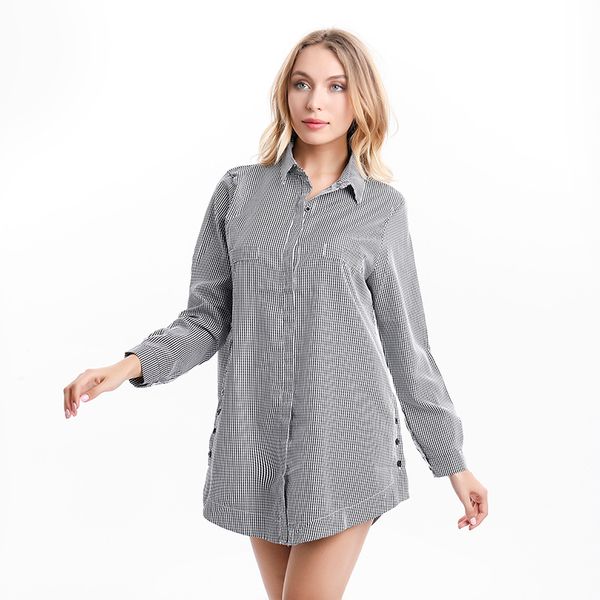 

fashion ladies long sleeve shirt dress casual loose turn-down coolar women blouse dresses vestido new summer women mini dress, Black;gray