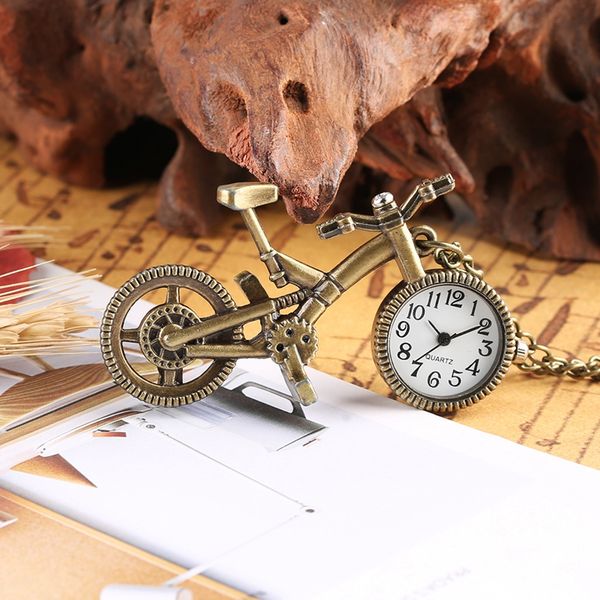

retro bike bicycle shaped quartz pocket watch bronze wheel necklace pendant clock fashion gifts for men women kid bicycle lovers, Slivery;golden
