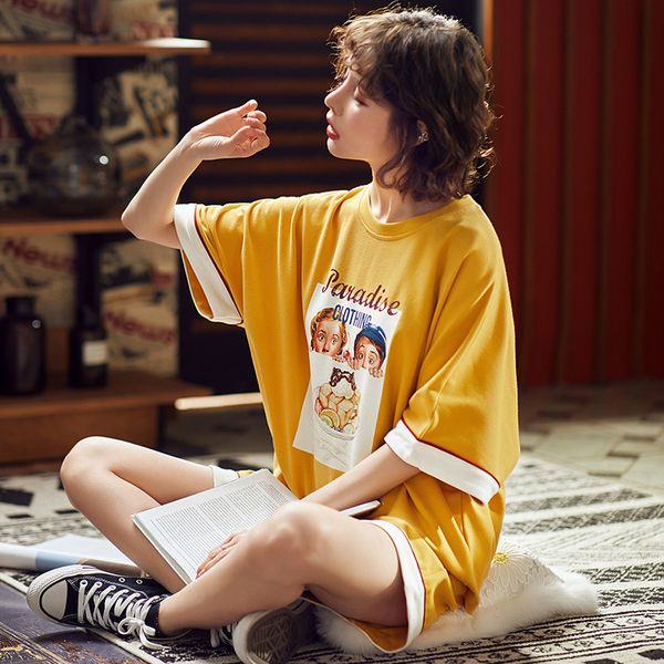 

men's sleepwear plus size summer pajamas set women pyjamas femme night suit pijama mujer home wear female loose cartoon nightwear girl, Black;brown