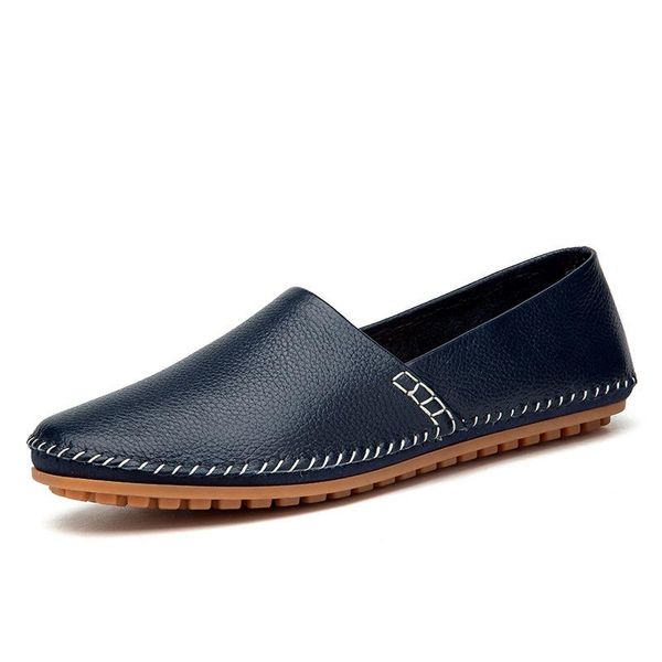 

genuine leather men loafers large size 38-47 slip on black blue white mens shoes driving moccasins casual male flats